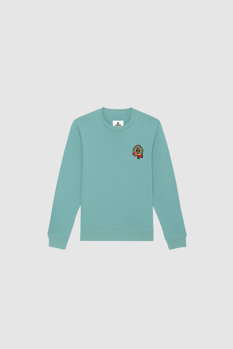 TEAL I-REIGN APPLIQUE CREWNECK SWEATSHIRT
